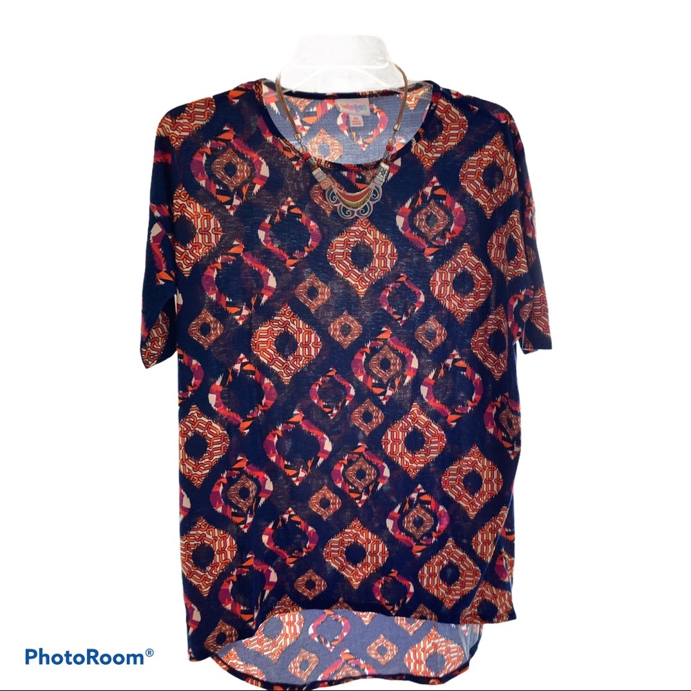 LuLaRoe Blue Orange Chain Link Diamonds Irma XS